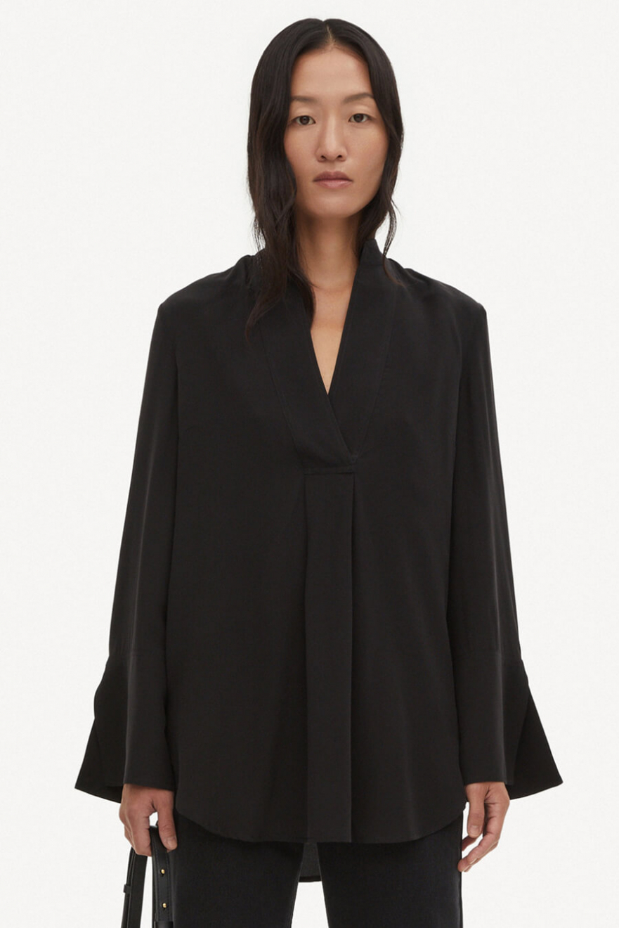 BY MALENE BIRGER Flaiy Silk Blouse Black Shirts Blouses